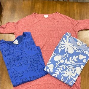 LuLaRoe Red and Blue Short Sleeve Tunic Tee bundle